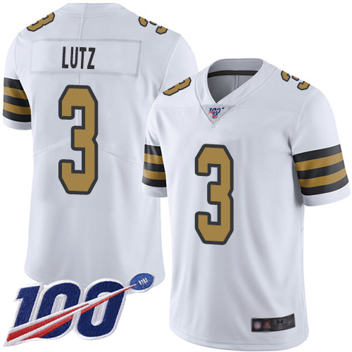 Men New Orleans Saints Limited White Wil Lutz Jersey NFL Football 3 100th Season Rush Vapor Untouchable Jersey